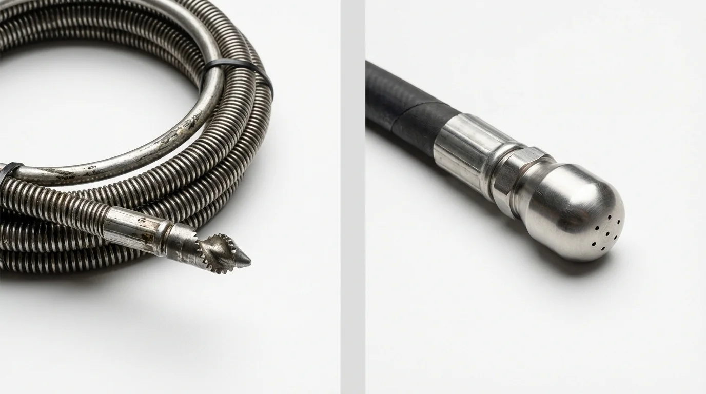 Drain snake cable and hydro jetting nozzle used for drain cleaning in Germantown, OH