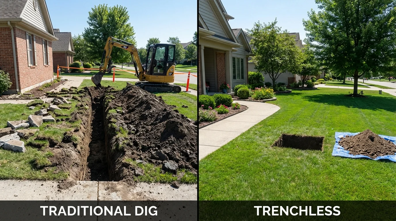 Trenchless sewer repair with minimal yard damage versus traditional excavation in Germantown, OH